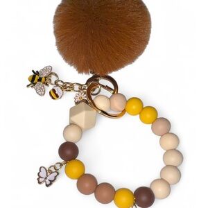 Bee Happy Womens Silicone Beaded Keychain